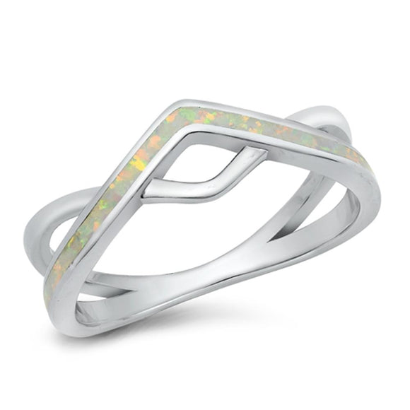 Modern Chevron White Lab Opal Classic Ring .925 Sterling Silver Band Sizes 5-10