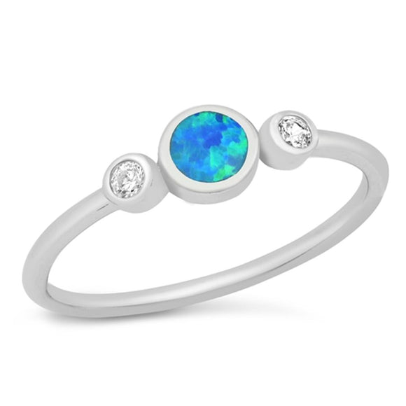 Round CZ Blue Lab Opal Promise Ring New .925 Sterling Silver Band Sizes 4-10