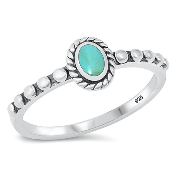 Sterling Silver Oval Turquoise Bali Ring