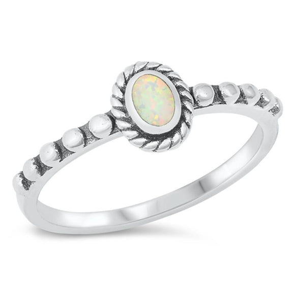 Oval White Lab Opal Promise Bali Ring New .925 Sterling Silver Band Sizes 5-10