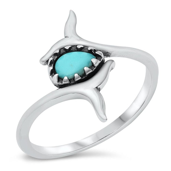 Double Whale Tail Turquoise Bali Ring New .925 Sterling Silver Band Sizes 5-10