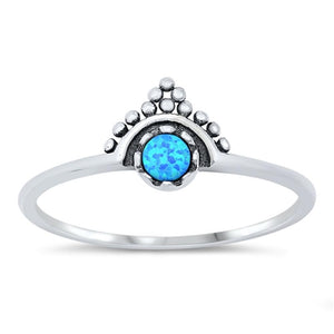 Round Blue Lab Opal Unique Bali Ring New .925 Sterling Silver Band Sizes 4-10