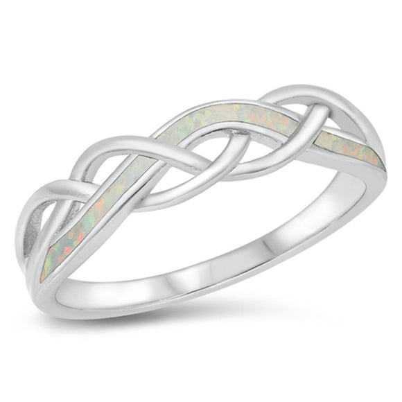 Criss Cross Wave White Lab Opal Ring New .925 Sterling Silver Band Sizes 4-10