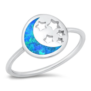 Moon Stars Blue Lab Opal Classic Ring New .925 Sterling Silver Band Sizes 4-10