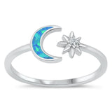 Blue Lab Opal Adjustable Moon Star Ring New .925 Sterling Silver Band Sizes 5-10