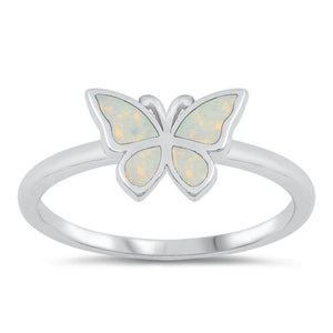 White Lab Opal Unique Butterfly Ring New .925 Sterling Silver Band Sizes 5-10