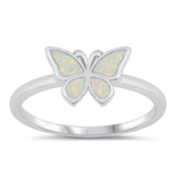 White Lab Opal Unique Butterfly Ring New .925 Sterling Silver Band Sizes 5-10