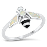 White Lab Opal Classic Bumble Bee Ring New .925 Sterling Silver Band Sizes 5-10