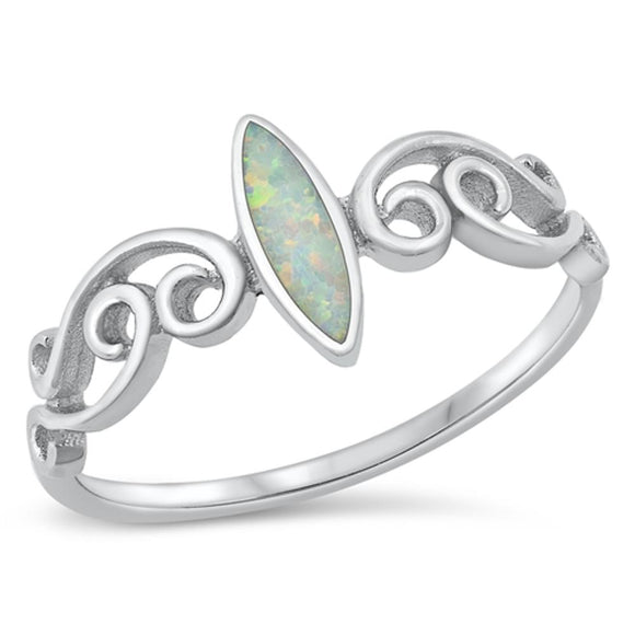 Marquise White Lab Opal Fashion Ring New .925 Sterling Silver Band Sizes 4-10