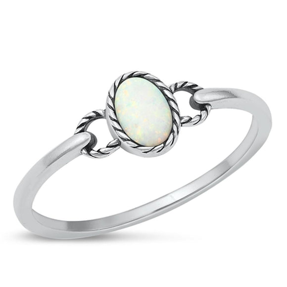 Sterling Silver White Lab Opal Rope Ring