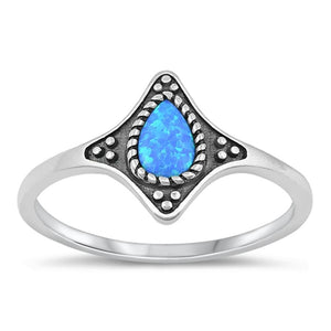 Sterling Silver Blue Lab Opal Bali Ring