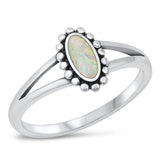 Sterling Silver White Lab Opal Bali Ring