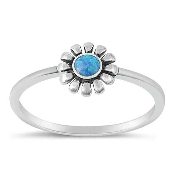 Sterling Silver Blue Lab Opal Flower Ring