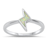 Sterling Silver White Lab Opal Lightning Bolt Ring