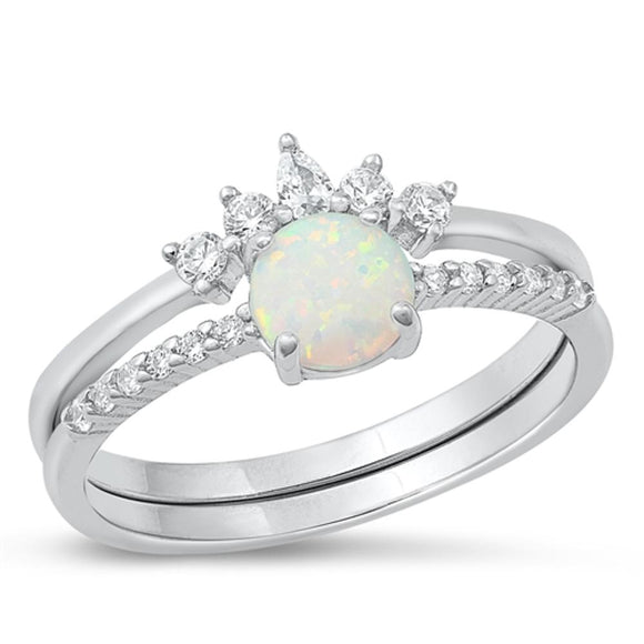 Sterling Silver White Lab Opal Wedding Ring