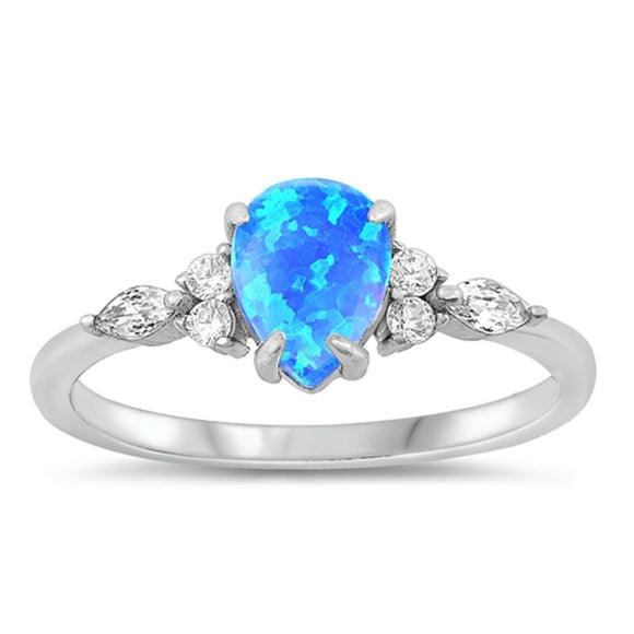 Sterling Silver Blue Lab Opal Teardrop Ring