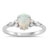 Sterling Silver White Lab Opal Ring