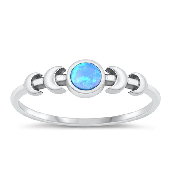 Sterling Silver Blue Lab Opal Moon Ring