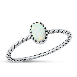 Sterling Silver White Lab Opal Ring