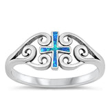 Sterling Silver Blue Lab Opal Cross Ring