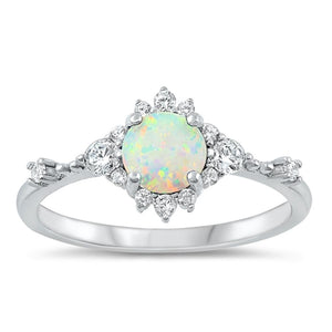 Sterling Silver White Lab Opal Ring