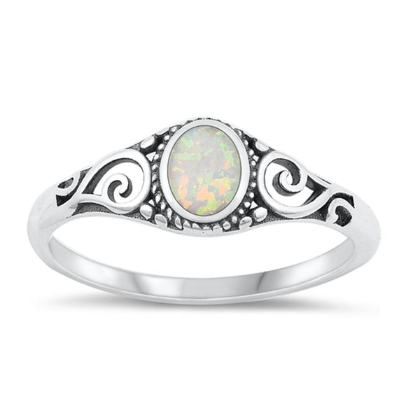 Sterling Silver White Lab Opal Ring