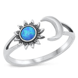 Sterling Silver Blue Lab Opal Sun Moon Ring