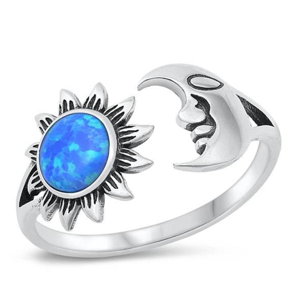 Sterling Silver Blue Lab Opal Sun & Moon Ring