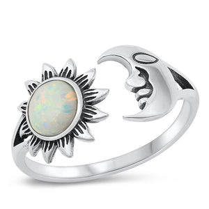 Sterling Silver White Lab Opal Sun & Moon Ring