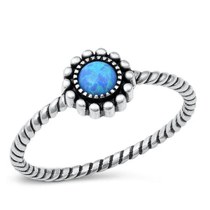 Rope Flower Blue Lab Opal Cute Ring New .925 Sterling Silver Band Sizes 4-10