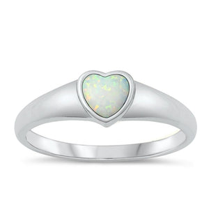 Sterling Silver White Lab Opal Heart Ring