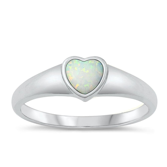 Sterling Silver White Lab Opal Heart Ring