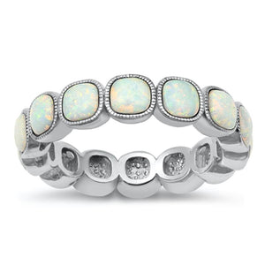 Sterling Silver White Lab Opal Eternity Ring