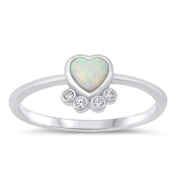 Sterling Silver White Lab Opal Heart Ring