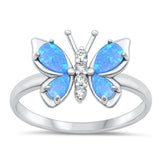 Sterling Silver Blue Lab Opal Butterfly Ring