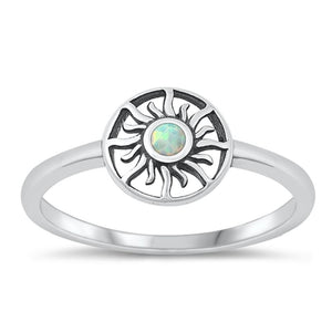 Sterling Silver White Lab Opal Sun Ring