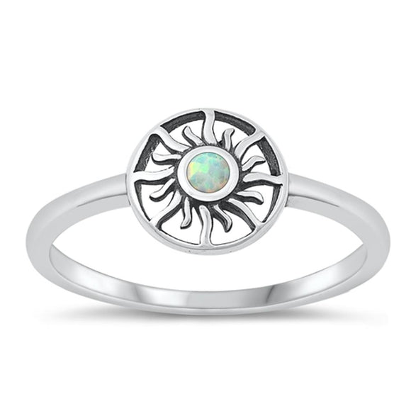 Sterling Silver White Lab Opal Sun Ring