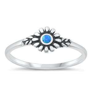 Sterling Silver Blue Lab Opal Flower Ring