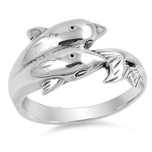 Dolphin Friendship Ocean Animal Family Ring .925 Sterling Silver Band Sizes 5-10