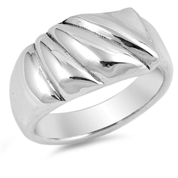 High Polish Groove Ribbon Beautiful Ring New 925 Sterling Silver Band Sizes 6-10