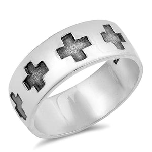 Eternity Greek Cross Wide Stamped Ring New .925 Sterling Silver Band Sizes 8-13