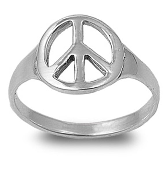 Sterling Silver Woman's Peace Sign Ring Love Polished 925 Band 12mm Sizes 4-10