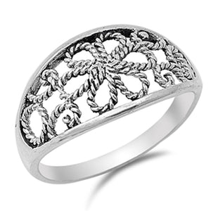 Filigree Plumeria Rope Knot Cutout Ring New .925 Sterling Silver Band Sizes 4-12