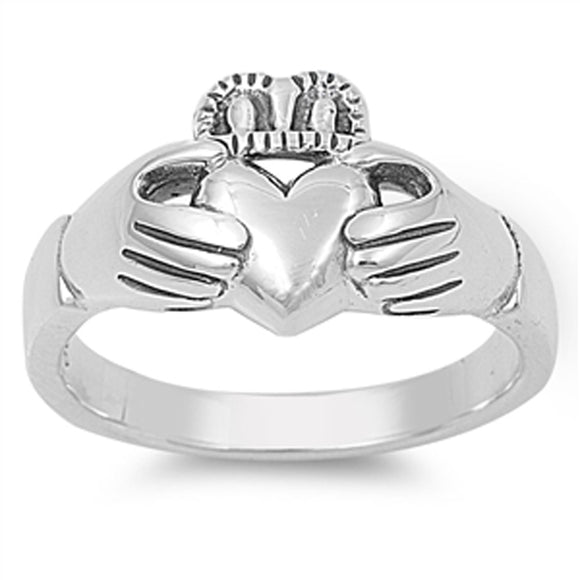 Heart Claddagh Crown Purity Friendship Ring .925 Sterling Silver Band Sizes 3-14