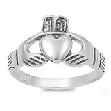 Oxidized Heart Claddagh Promise Purity Ring .925 Sterling Silver Band Sizes 4-10