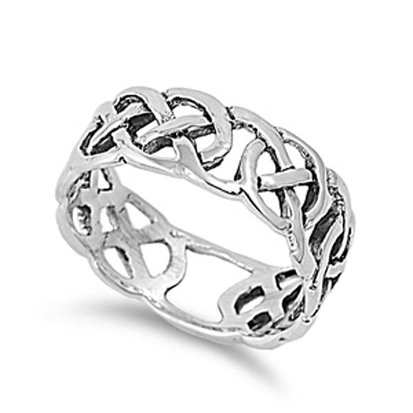 Oxidized Eternity Celtic Endless Knot Ring .925 Sterling Silver Band Sizes 7-14