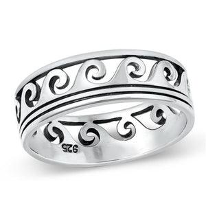 Ocean Eternity Wave Wide Wedding Ring New .925 Sterling Silver Band Sizes 5-13