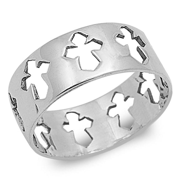 Cutout Eternity Cross Christian Ring New .925 Sterling Silver Band Sizes 6-12