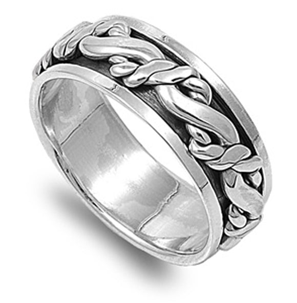 Sterling Silver Men's Celtic Knot Spinner Ring Polished 925 Band 9mm Sizes 8-15