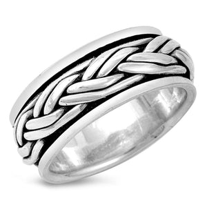 Oxidized Men's Celtic Spinner Wedding Ring Sterling Silver Rope Band Sizes 5-12